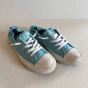 Blue and white converse sneaker shoes